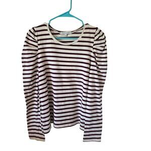 Rebecca Minkoff Womens Striped Puffy Long Sleeve Top Size Large Burgundy White